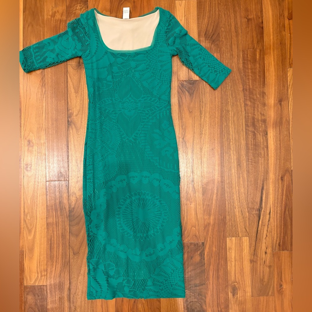 Jean Paul Gaultier Soleil Body Con Teal Lace Dress Size XS